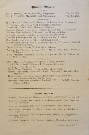 The Methodist Church-Wiltshire Mission Directory 1954